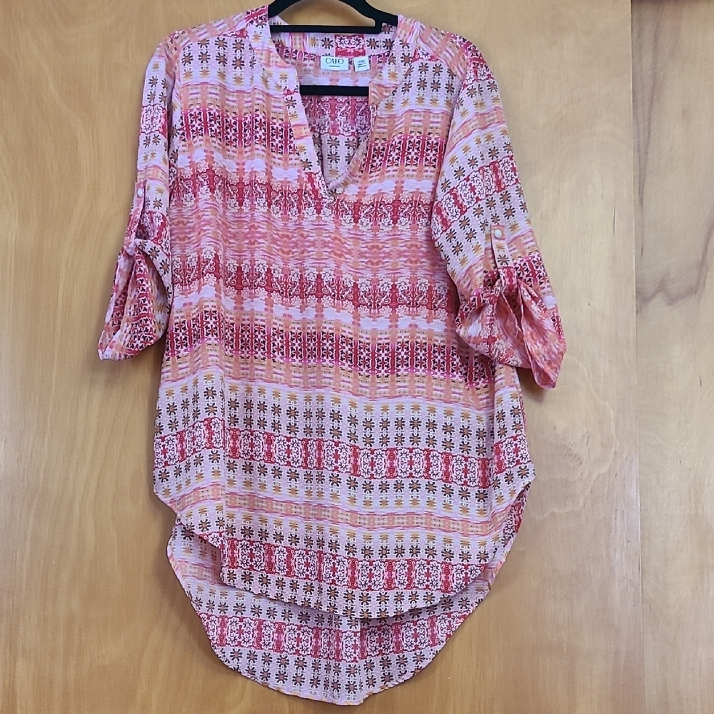 Cato Pink and White Patterned Tunic Top